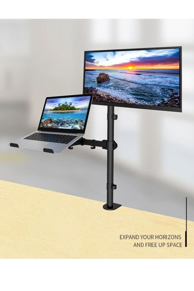 Ergonomik Çift Kol Monitör Laptop Tutucu 360° Dönen 10-32 Mönitör Tutucu 12-17 Laptop Standı