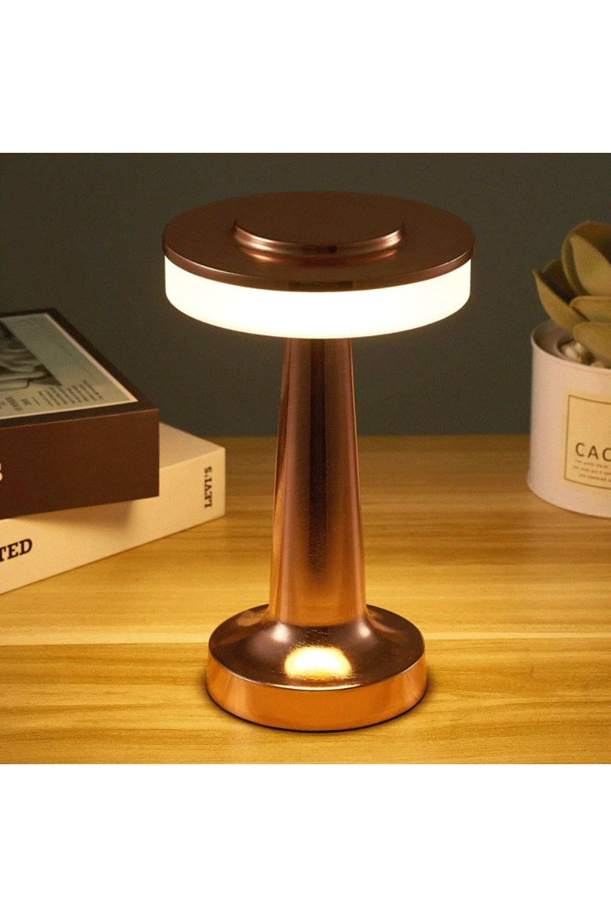 Oslo Modern Abajur Masa Lambası Şarjlı Dokunmatik 3 Renk Modlu Gold Dim Led