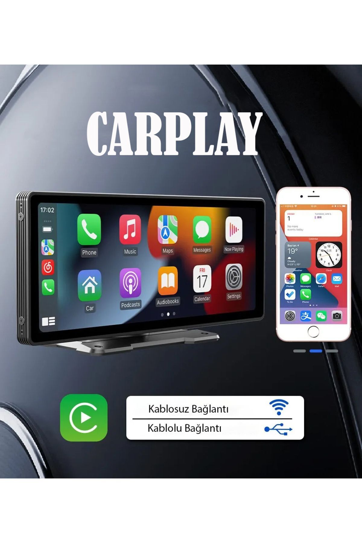 Carplay Tak Çalıştır Apple Kablosuz Android Auto Ekran Araç 10.2İnç
