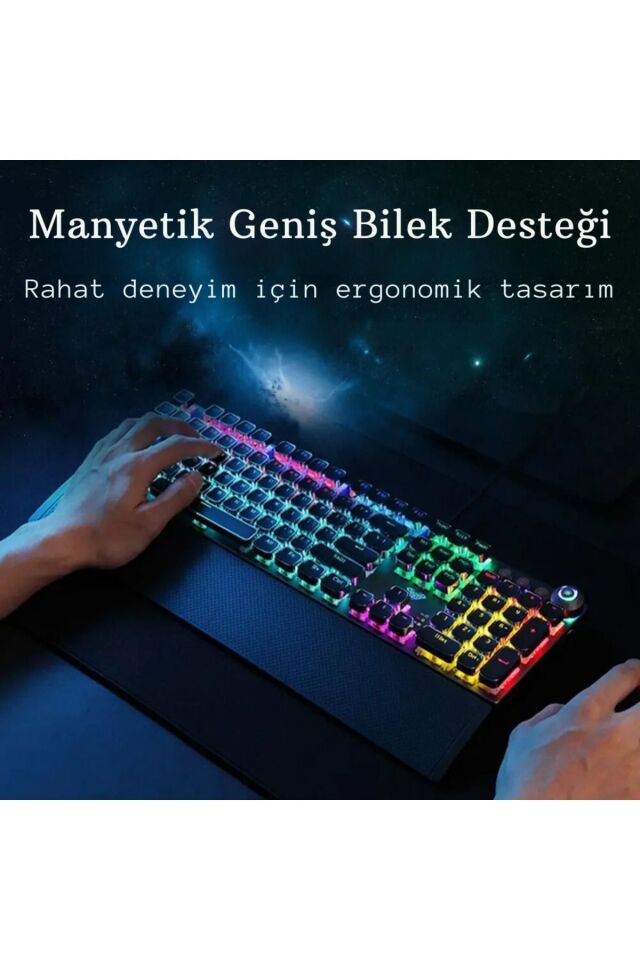 Aula F2088 Mekanik Klavye Makro Tuşlu Rgb Oyun Klavyesi Mavi Switch Gökkuşağı Aydınlatmalı