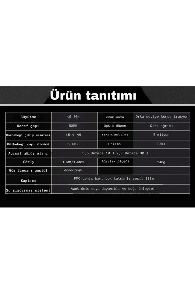 HD Teleskop Monoküler El Dürbünü 10-30x50 Zoom Tripot Telefon Tutuculu Avcılık Kamp Tek Göz