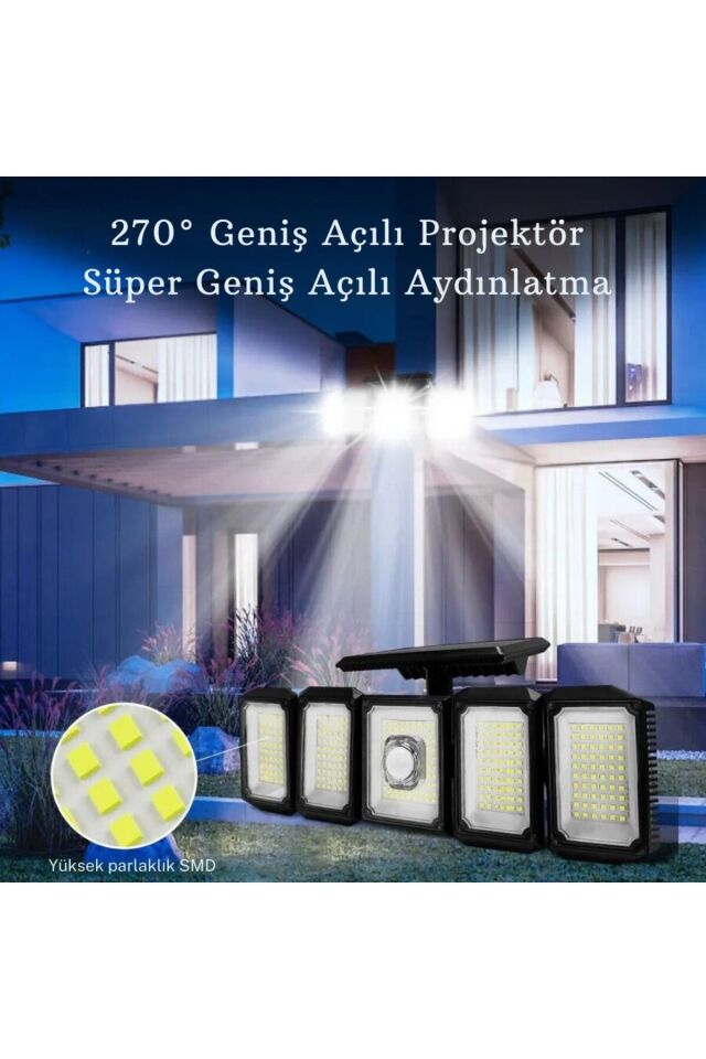 300LED Solar Güneş Enerjili Bahçe Duvar Lambası Kumandalı Sensörlü 3 Modlu Geniş Açılı Lamba