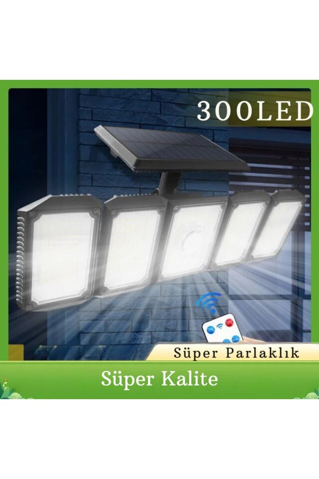 300LED Solar Güneş Enerjili Bahçe Duvar Lambası Kumandalı Sensörlü 3 Modlu Geniş Açılı Lamba