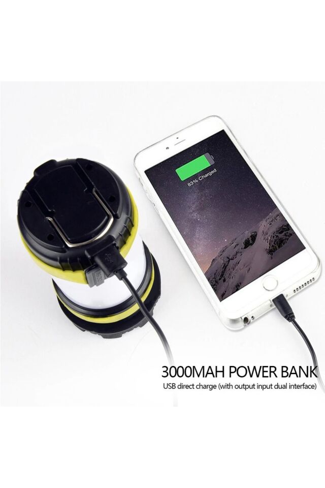 Kamp Feneri  6 Modlu Şarj Edilebilir El Feneri Powerbank Usb Girişli Kamp Lambası