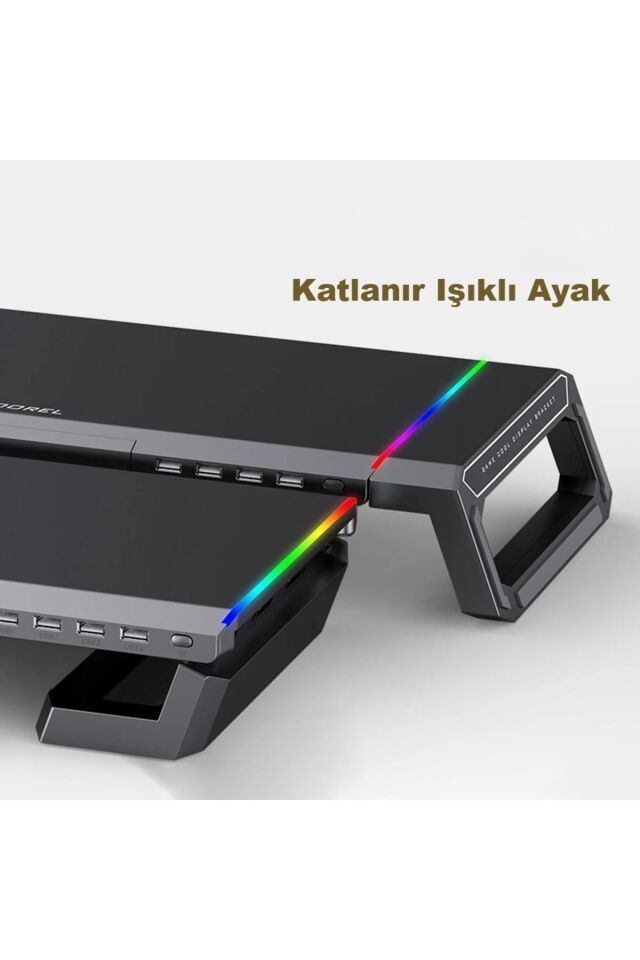 Bilgisayar Monitör Yükseltici Laptop Sehpası RGB 4 USB Hub Yükseklik Ayarlı Monitör Standı