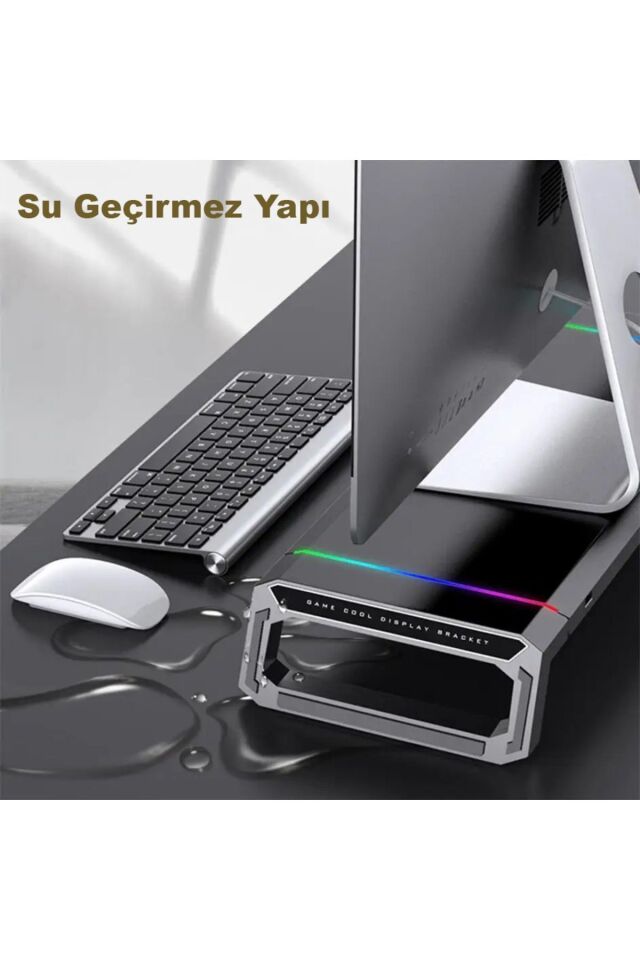 Bilgisayar Monitör Yükseltici Laptop Sehpası RGB 4 USB Hub Yükseklik Ayarlı Monitör Standı