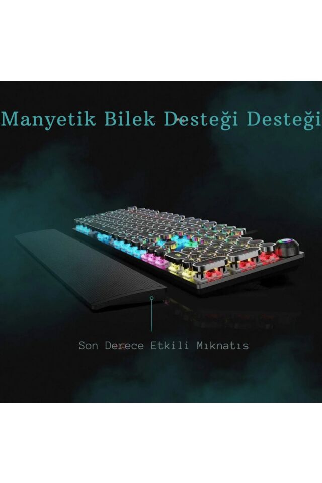 Mekanik Klavye Mouse Seti Kablolu Klavye 2.4G Mouse RGB Bilek Desteği Daktilo Klavye Retro
