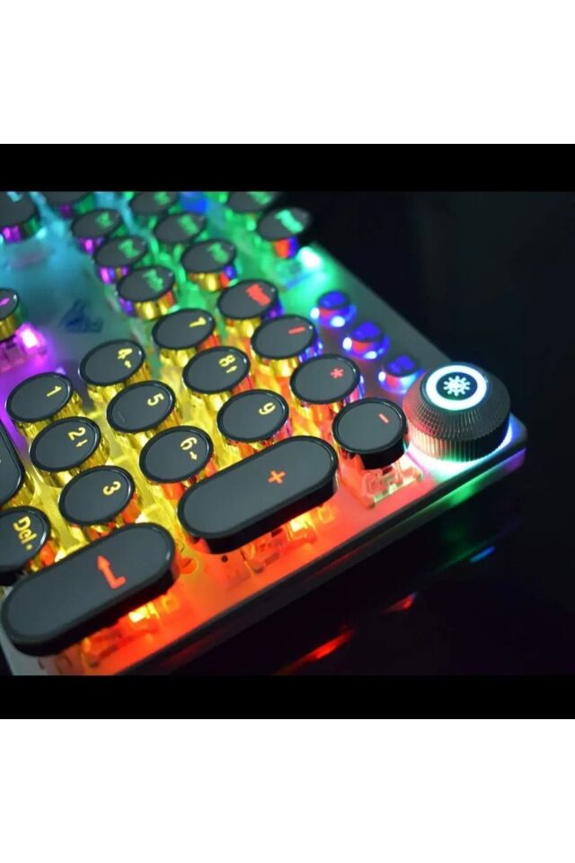 Mekanik Klavye Mouse Seti Kablolu Klavye 2.4G Mouse RGB Bilek Desteği Daktilo Klavye Retro
