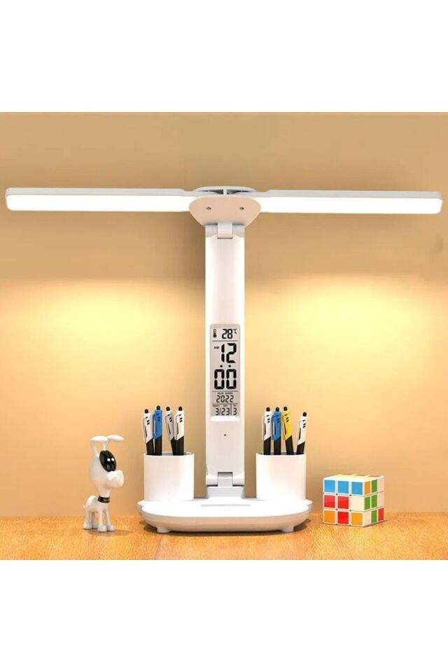 5in1 Çok Fonksiyonlu Şarjlı Masa Lambası+Saat+Termometre+Takvim+Kalemlik+Telefon Tutucu