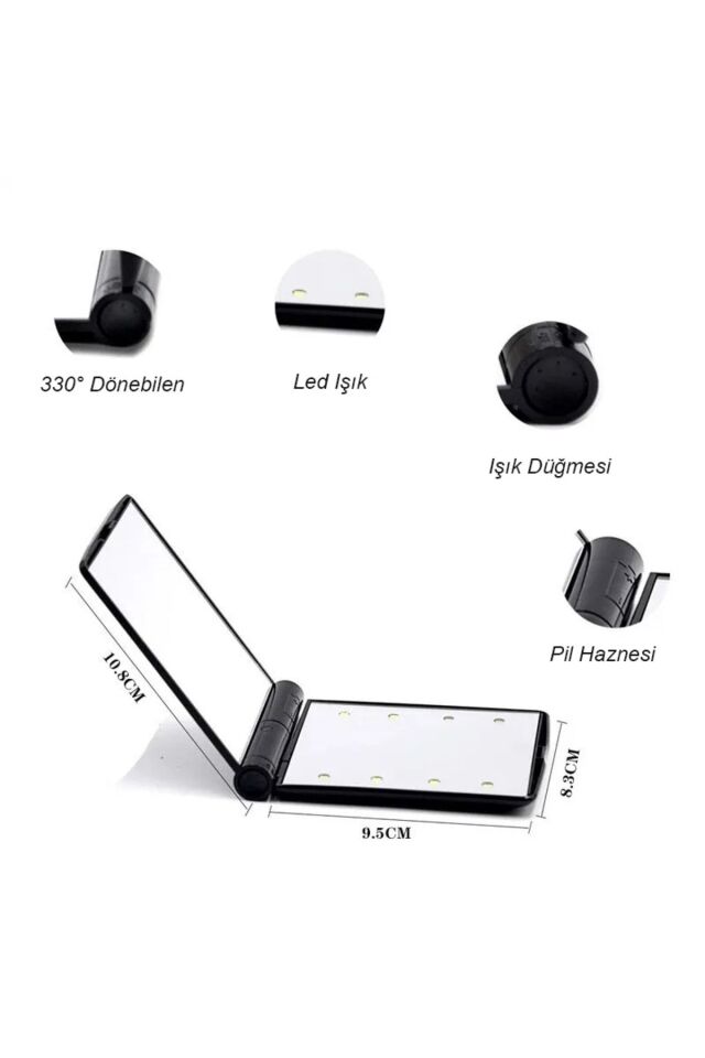 Katlanır Mini Işıklı Makyaj Aynası Cep Çanta Aynası 8 LED Pilli(23A 12V Pil Dahildir) Pembe