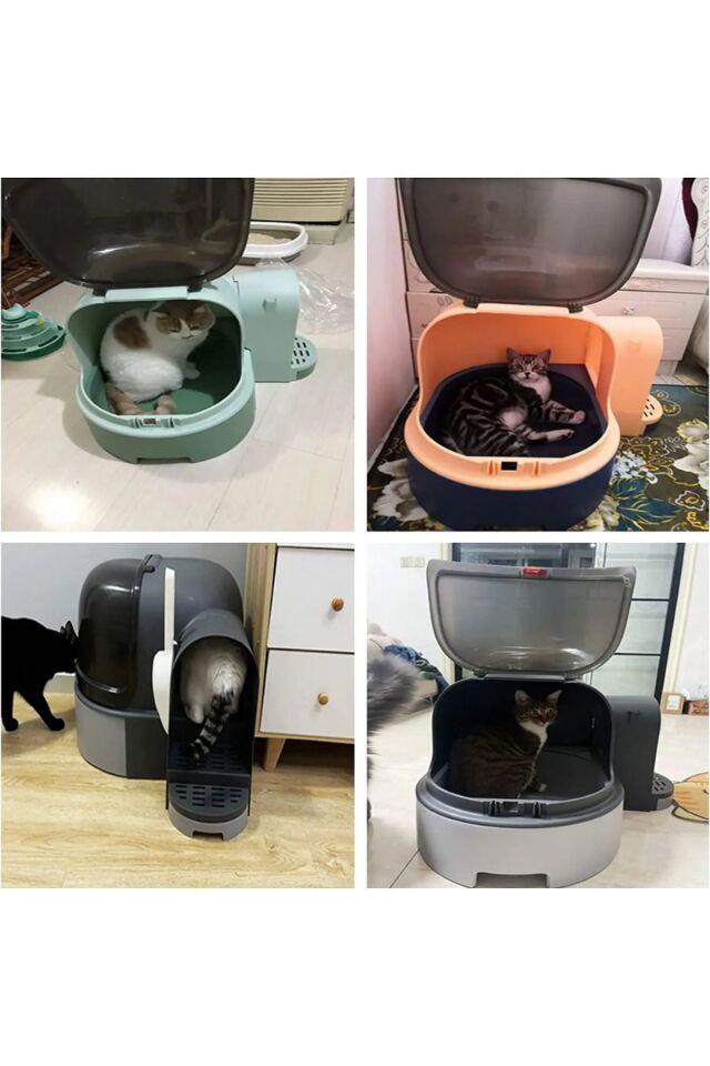 Star Tüneli Çekmeceli Kedi Tuvaleti Kürek Hediyeli Kedi Kum Kabı Yeşil