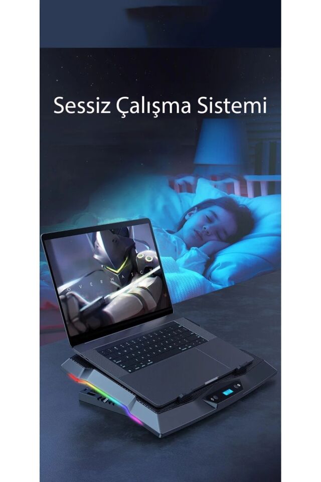 8 Fanlı 18-11İnç RGB Işıklı Notebook Laptop Soğutucu Fan Çift USB