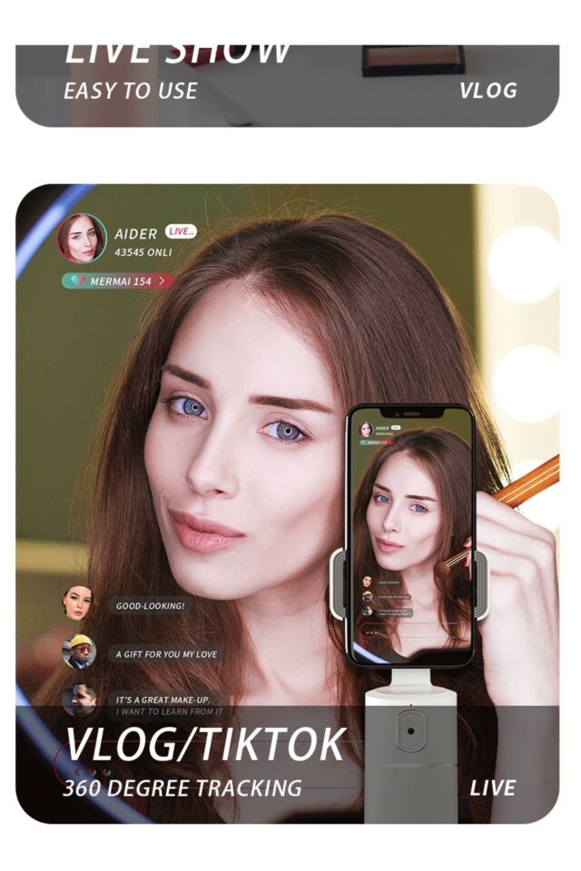 Yüz  Vücut İzleme  360° Telefon Tutucu Vlog Canlı Yayın Selfie AI Yapay Zeka Telefon Gimbali
