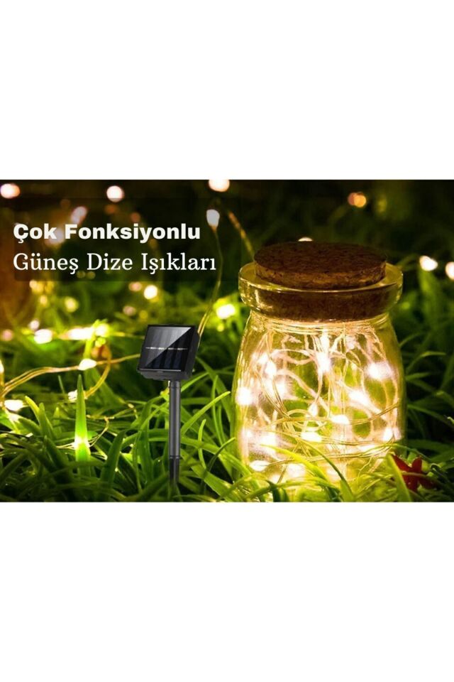100 Led  Solar 12Metre Güneş Enerjili Bahçe Ev Parti Perde Süsü Aksesuarı Noel Ağacı Işığı