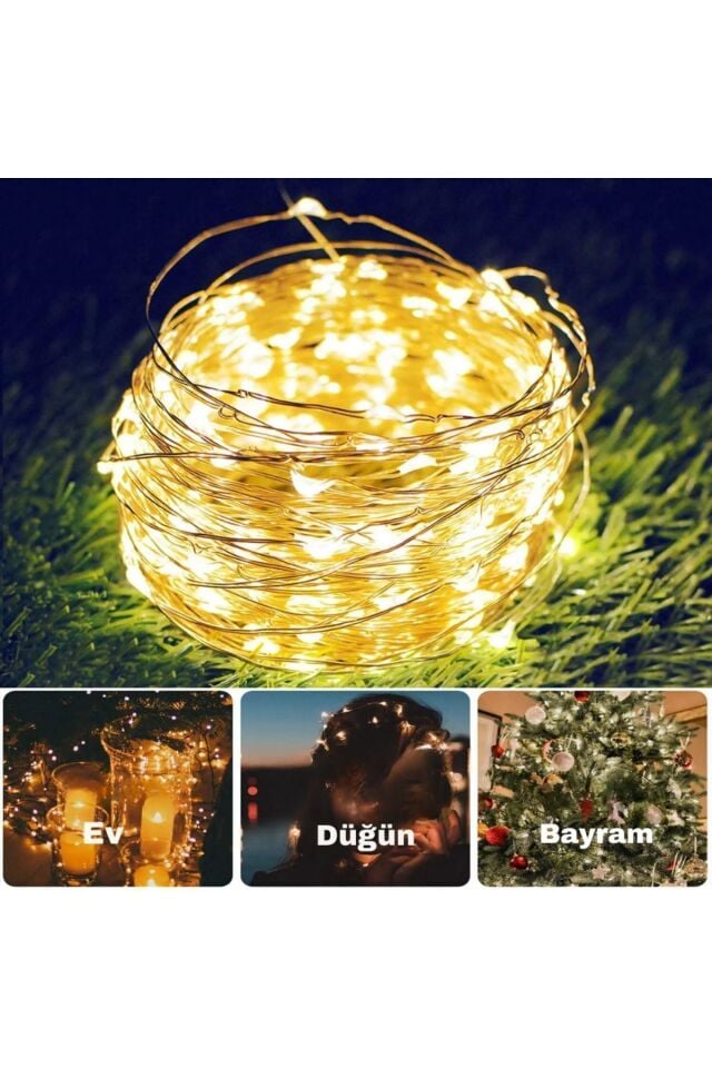 100 Led  Solar 12Metre Güneş Enerjili Bahçe Ev Parti Perde Süsü Aksesuarı Noel Ağacı Işığı