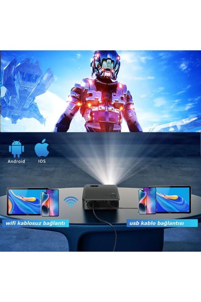 1080P Taşınabilir Mini Projeksiyon Cihazı Cep Telefon Yansıtma HD Wifi 3500 Lümen Projektör