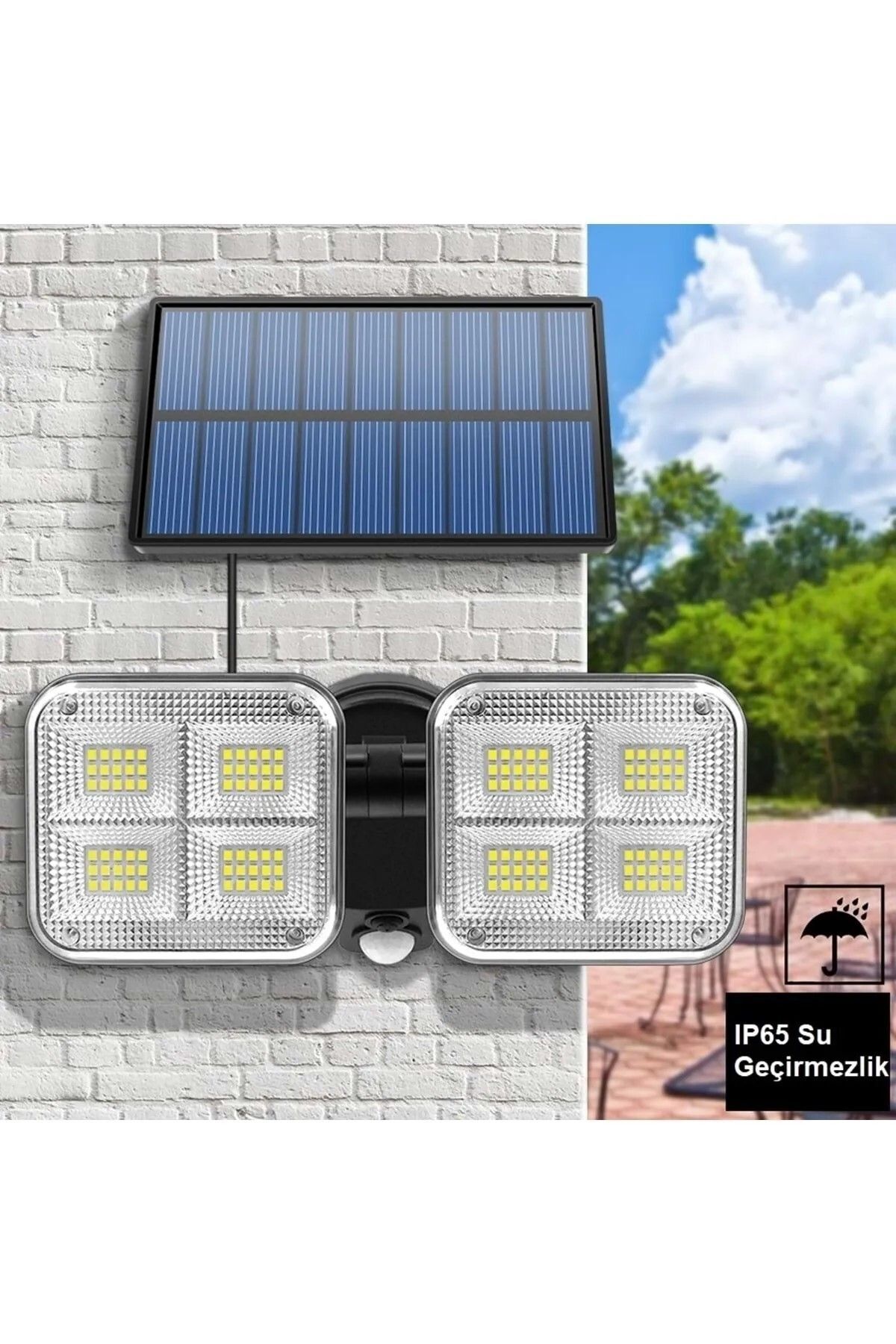 Solar Lamba Güneş Enerjili Kablolu Çift Başlı Sensörlü Bahçe Kamp Aydınlatma 120 Led Lamba