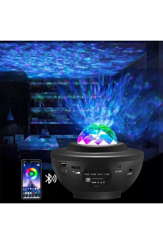 Starry Projektör Yıldız Gece Lambası Disko Topu Bluetooth USB Hoparlör Çocuk Odası Hediye