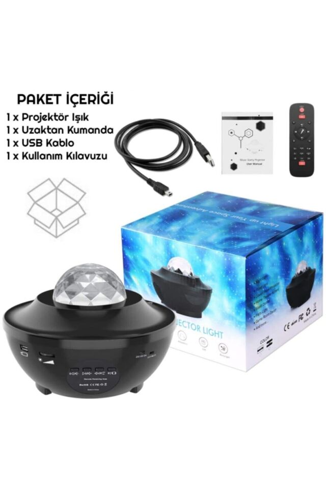Starry Projektör Yıldız Gece Lambası Disko Topu Bluetooth USB Hoparlör Çocuk Odası Hediye