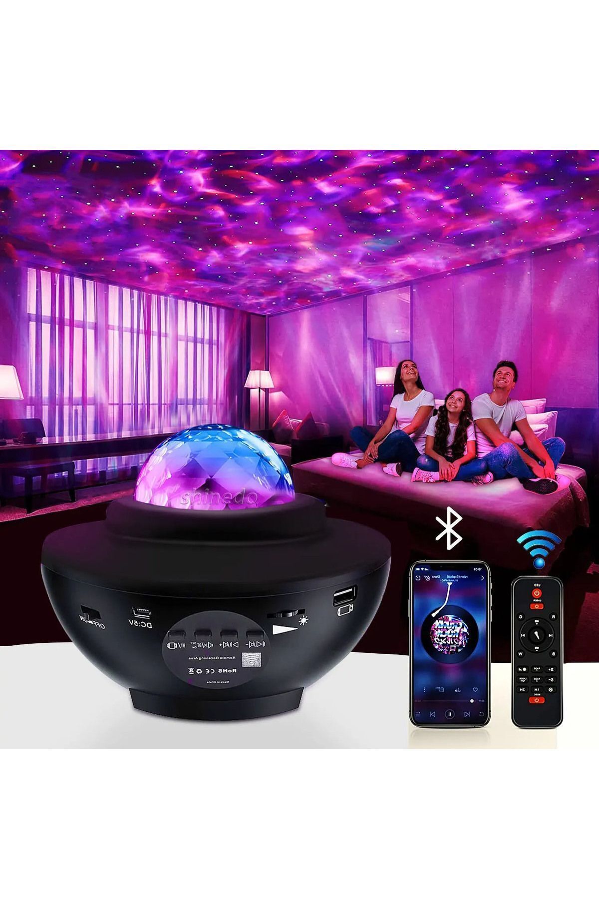 Starry Projektör Yıldız Gece Lambası Disko Topu Bluetooth USB Hoparlör Çocuk Odası Hediye
