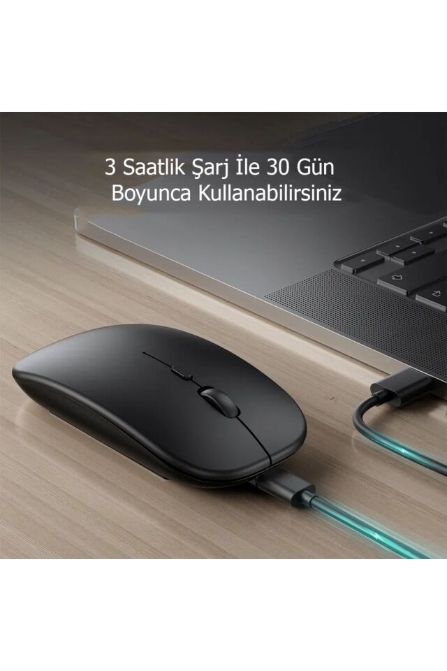 Sessiz Wireless Bluetooth Kablosuz Mouse 800-1600DPI Ergonomik Şarjlı 2.4Ghz Fare