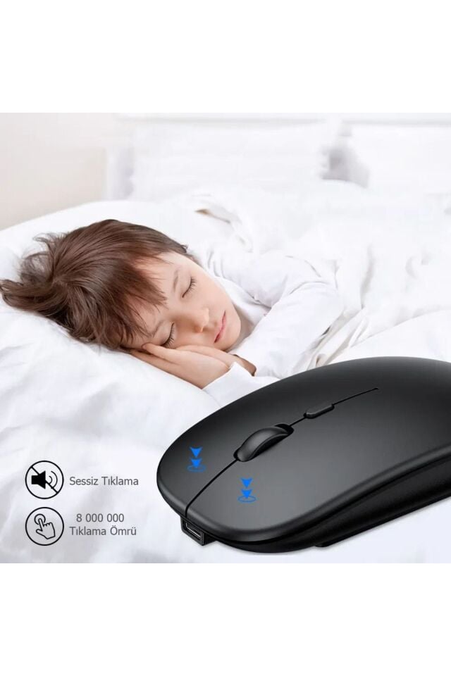 Sessiz Wireless Bluetooth Kablosuz Mouse 800-1600DPI Ergonomik Şarjlı 2.4Ghz Fare