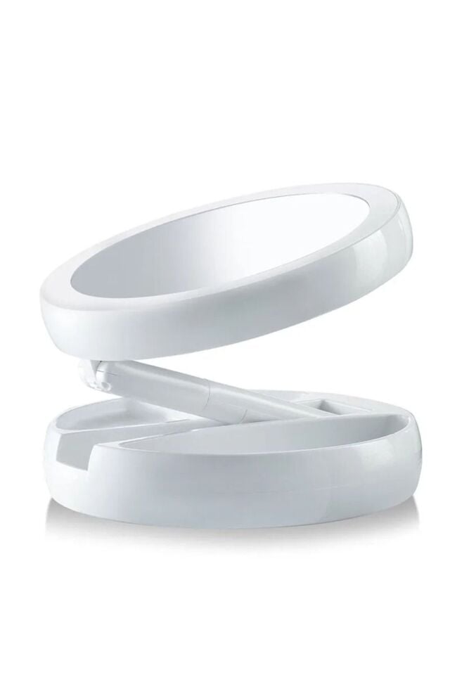 Katlanabilir Yuvarlak Mike Up Mirror LED Işıklı 10X Çift Taraflı USB + Pilli Makyaj Aynası