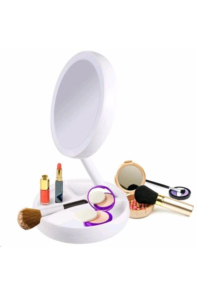 Katlanabilir Yuvarlak Mike Up Mirror LED Işıklı 10X Çift Taraflı USB + Pilli Makyaj Aynası