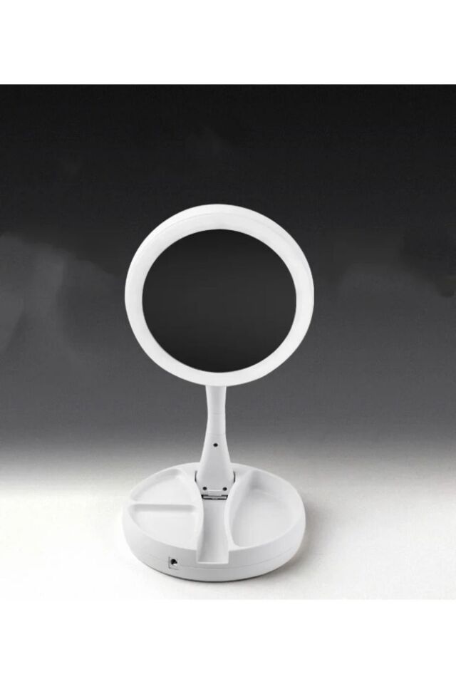 Katlanabilir Yuvarlak Mike Up Mirror LED Işıklı 10X Çift Taraflı USB + Pilli Makyaj Aynası
