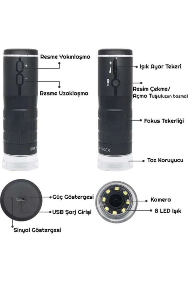 Kablosuz 1000x Wifi Bağlantılı Dijital Mikroskop 1080p Saç Cilt Tesktil Makine Devre Analizi