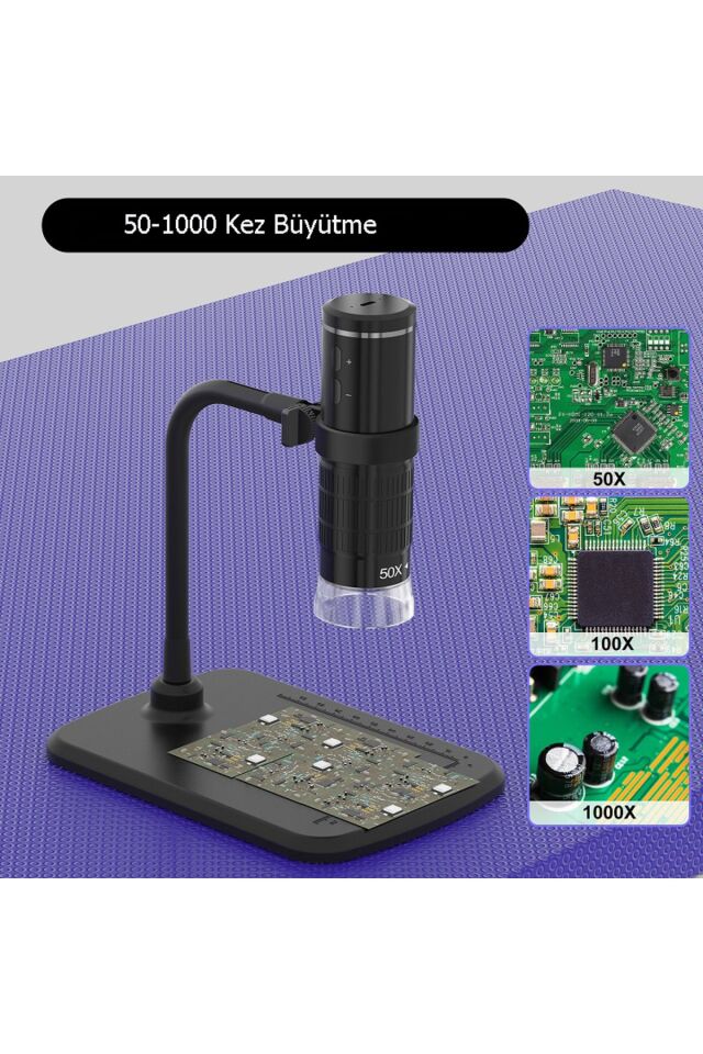 Kablosuz 1000x Wifi Bağlantılı Dijital Mikroskop 1080p Saç Cilt Tesktil Makine Devre Analizi