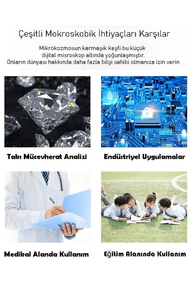 Dijital Mikroskop 1600x 2Mp Usb 8 Led Çok Amaçlı Tekstil Baskı Cilt Saç Biyolojik Analiz