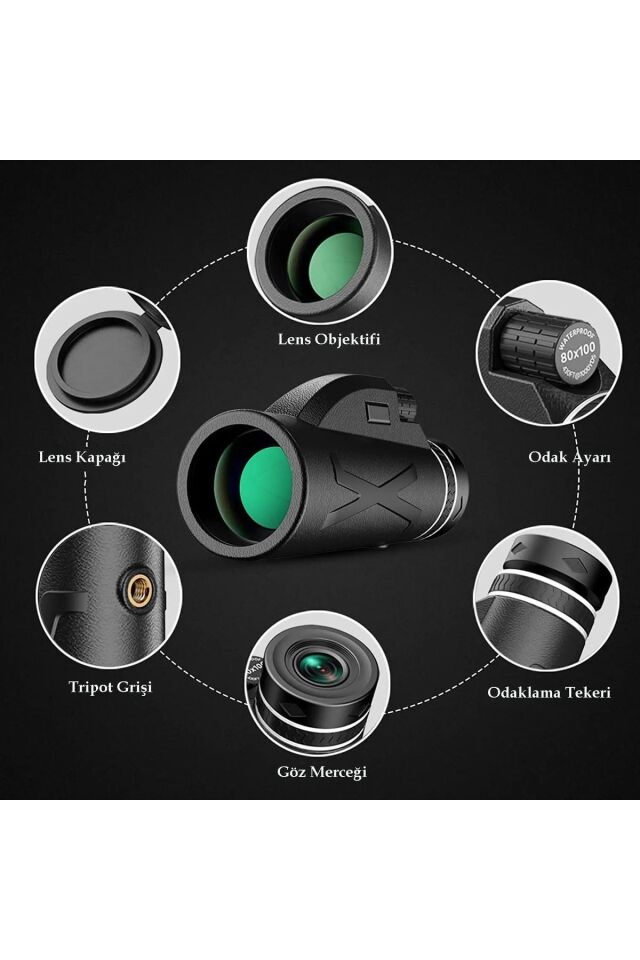 80x Dürbün Ultra Zoom Tek Göz Monoküler Teleskop Telefon Tutucu Tripot