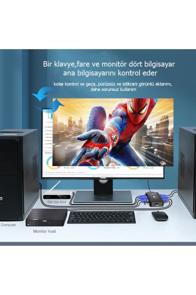 4 Port Usb Kvm Switch Çoklayıcı 4pc Tek Monitör Kasa Çoğaltıcı