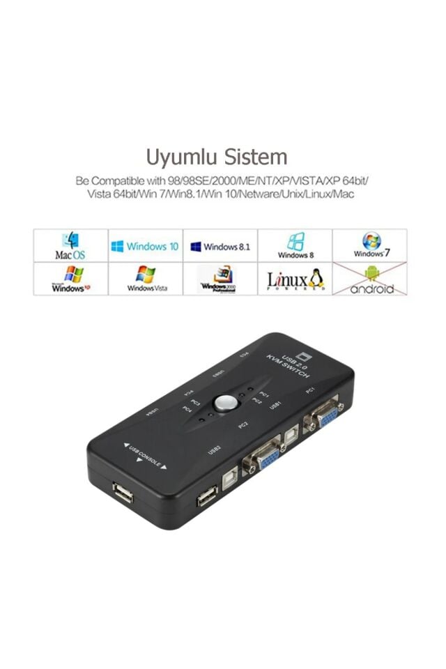 4 Port Usb Kvm Switch Çoklayıcı 4pc Tek Monitör Kasa Çoğaltıcı