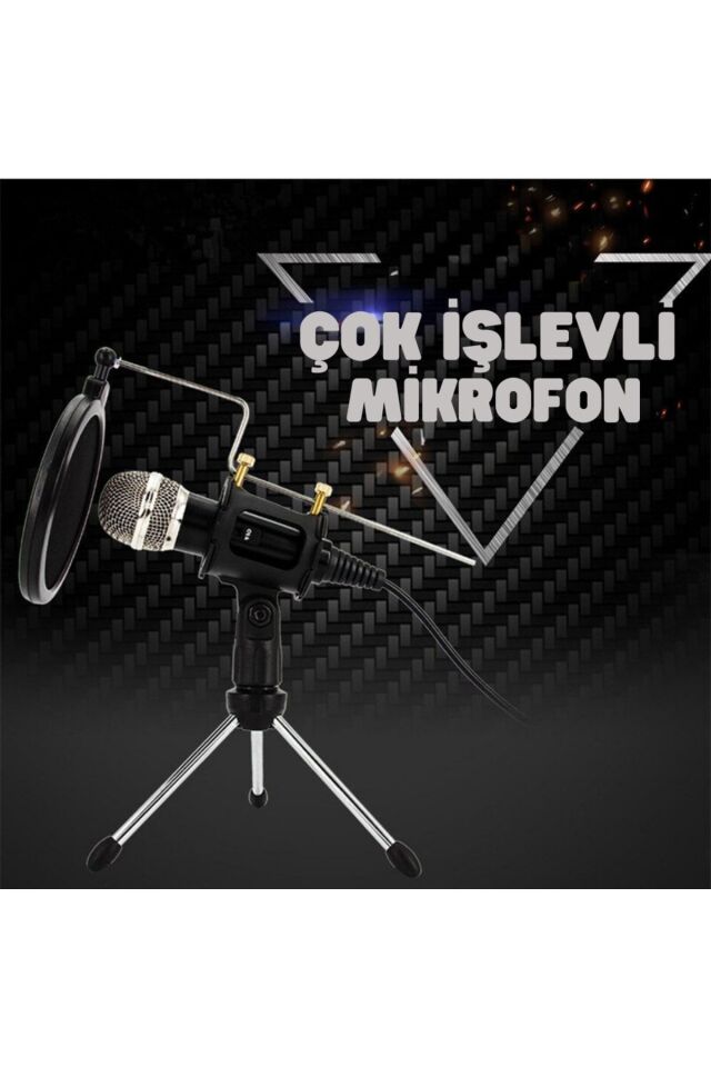 Kayıt Mikrofonu Kondenser Bilgisayar Cep Telefonu Uyumlu Tripodlu Kareoke Podcast Youtuber