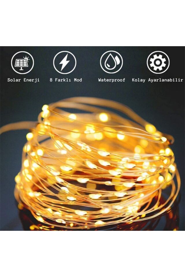 Noel Yılbaşı Ağacı Işığı Solar 100 Led Güneş Enerjili Ip65 Bahçe Ev Parti Süsü Aksesuarı