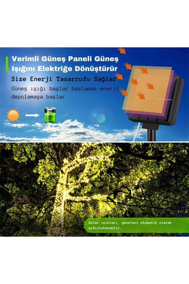 Noel Yılbaşı Ağacı Işığı Solar 100 Led Güneş Enerjili Ip65 Bahçe Ev Parti Süsü Aksesuarı