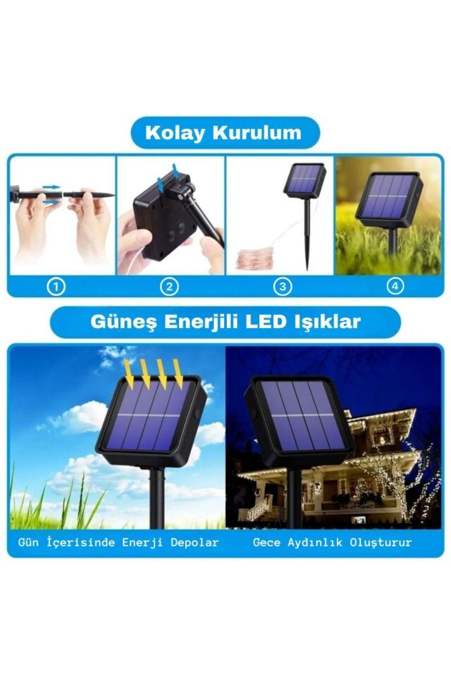 Noel Yılbaşı Ağacı Işığı Solar 100 Led Güneş Enerjili Ip65 Bahçe Ev Parti Süsü Aksesuarı
