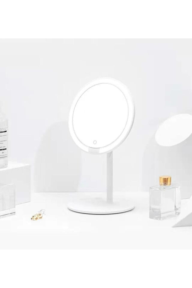 Dokunmatik Led Işıklı Usb Li Yuvarlak Makyaj Aynası Beyaz Masa Üstü