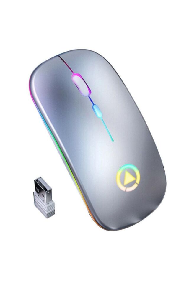 Işıklı Usb Led Işıklı Sessiz Kablosuz Optik Mouse Wireless Ofis Bilgisayar Pc Şarjlı