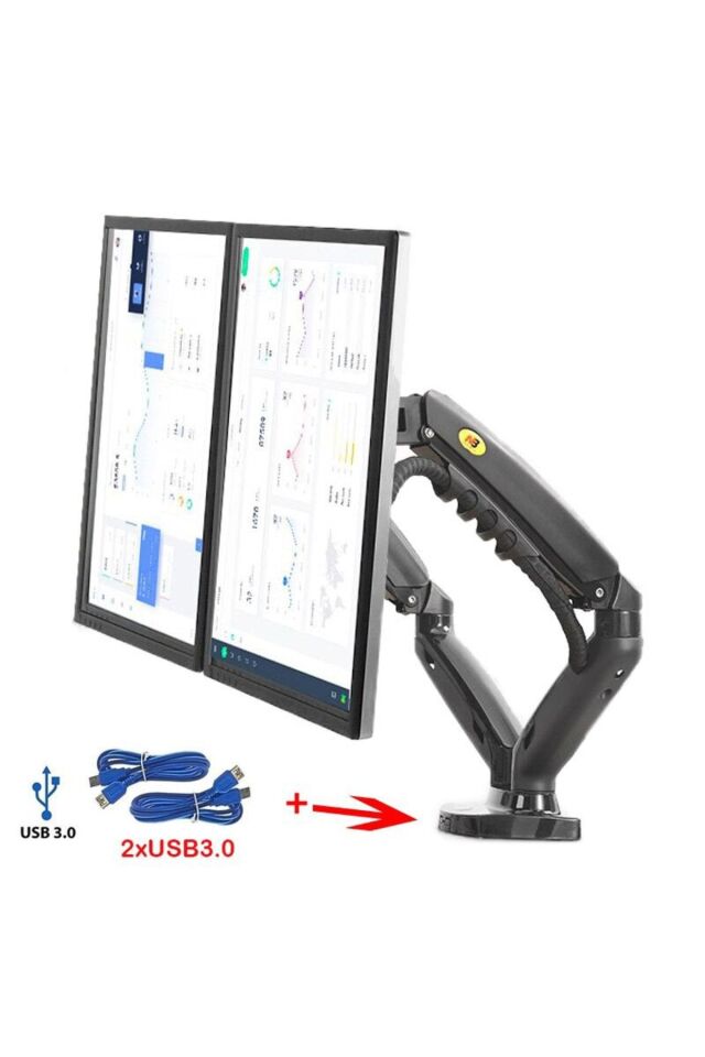 North Bayou Nb F160 Masa Montajlı Çift Kollu Monitör Tutucu Usb3.0