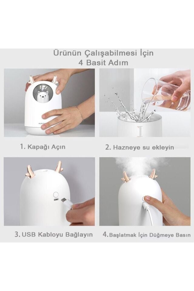 Humidifier 300ml Led Işıklı Ultrasonik Hava Nemlendirici Buhar Makinesi Ve Aroma Difüzörü